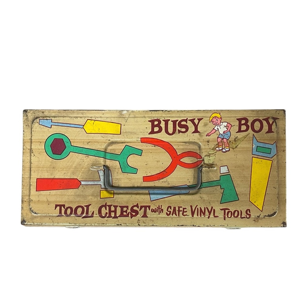 Vtg TOY Busy Boy TOOL BOX 1970’s “no tools” metal